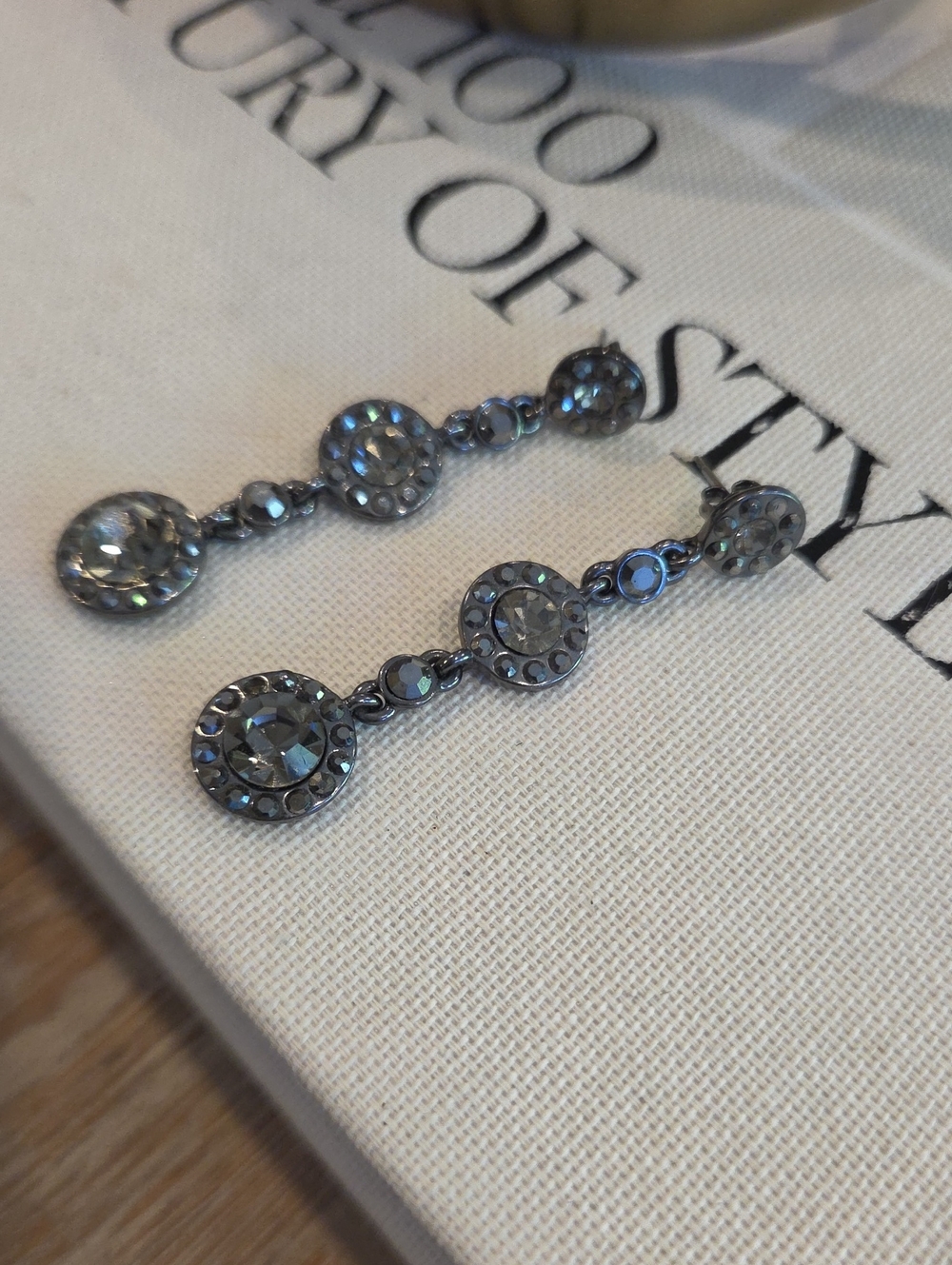 Gunmetal Crystal Drop Earrings with Iridescent Accents